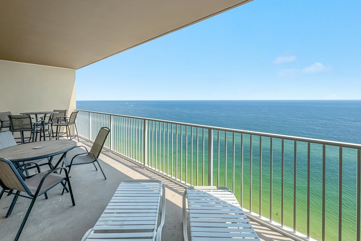 Beachfront balcony view at Salty Air Retreat in Gulf Shores